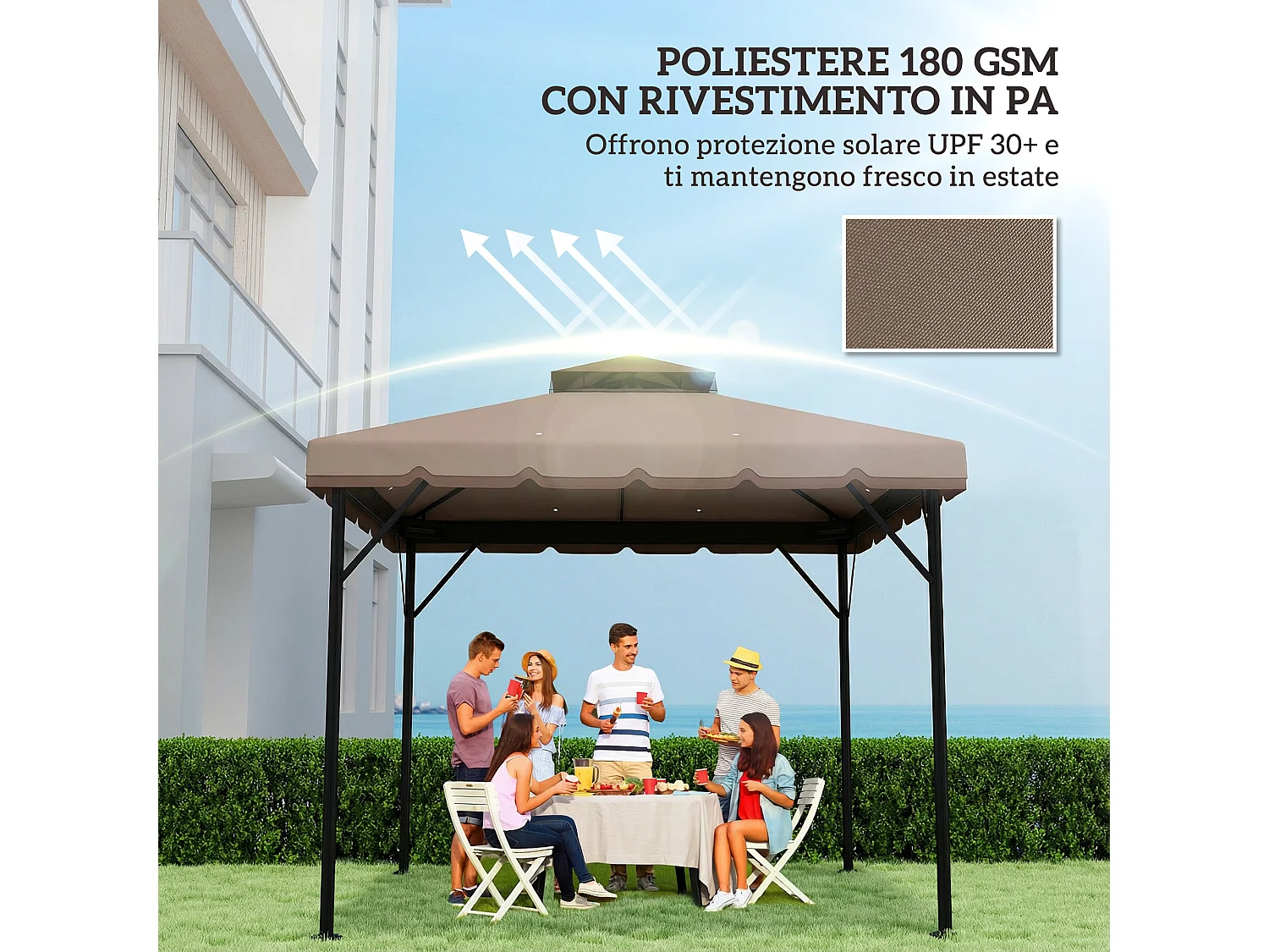 Copertura per gazebo 3x3 m a 2 livelli in poliestere cachi e marrone