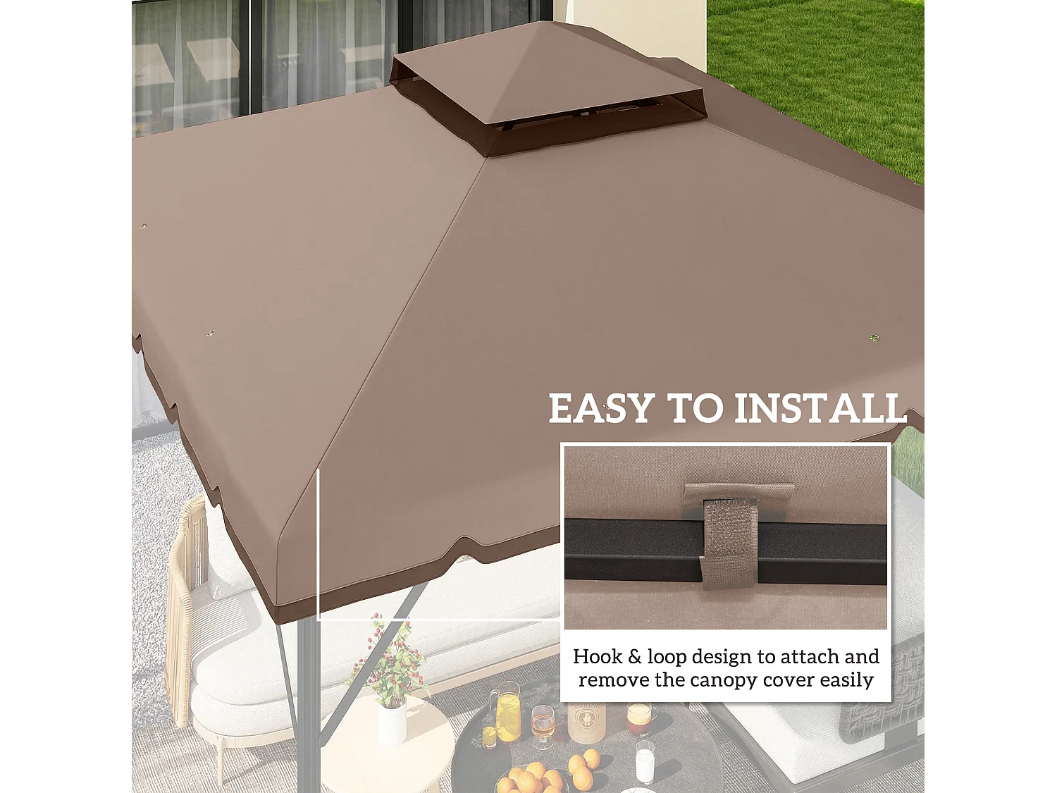 Copertura per gazebo 3x3 m a 2 livelli in poliestere cachi e marrone