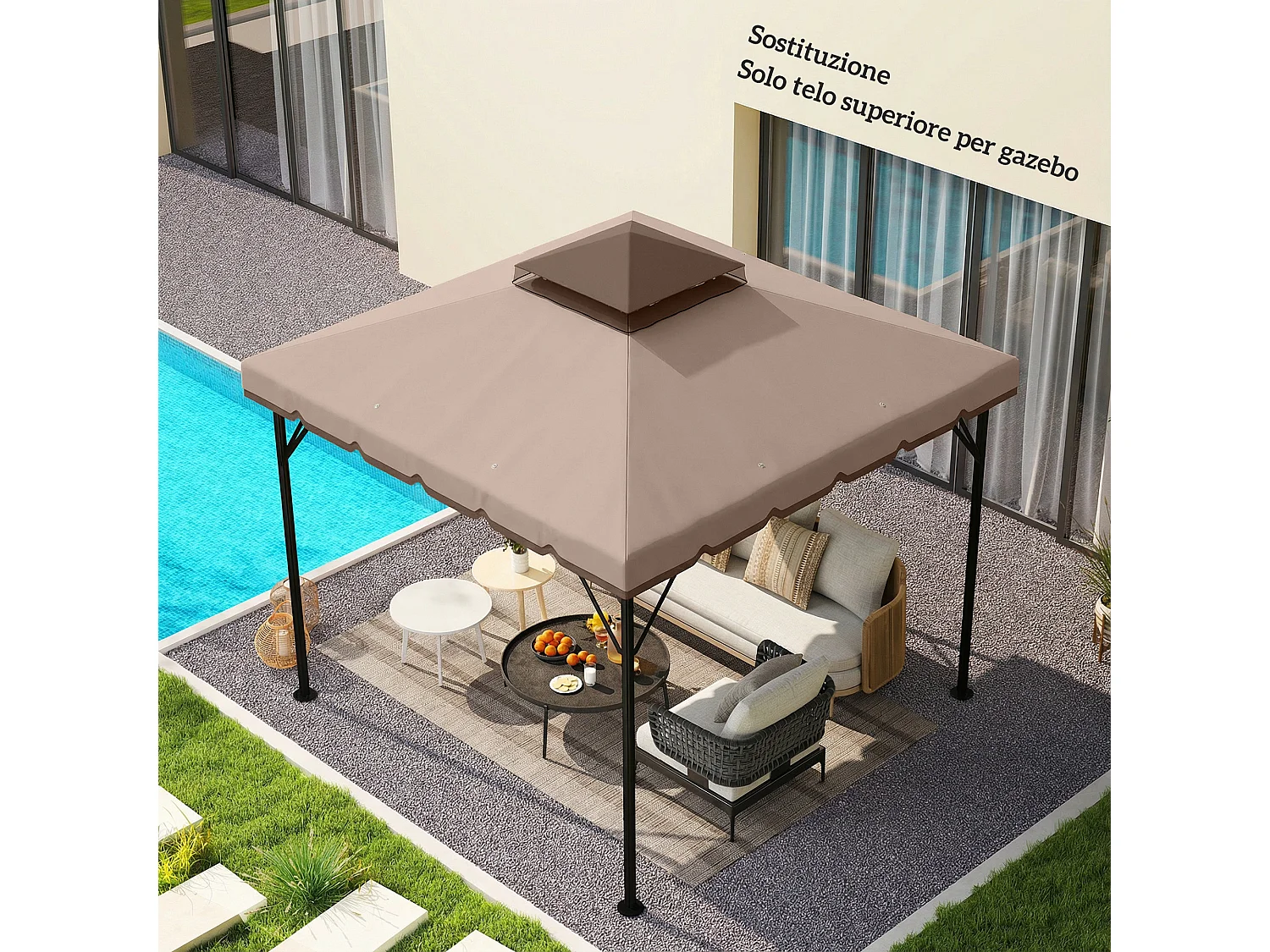 Copertura per gazebo 3x3 m a 2 livelli in poliestere cachi e marrone