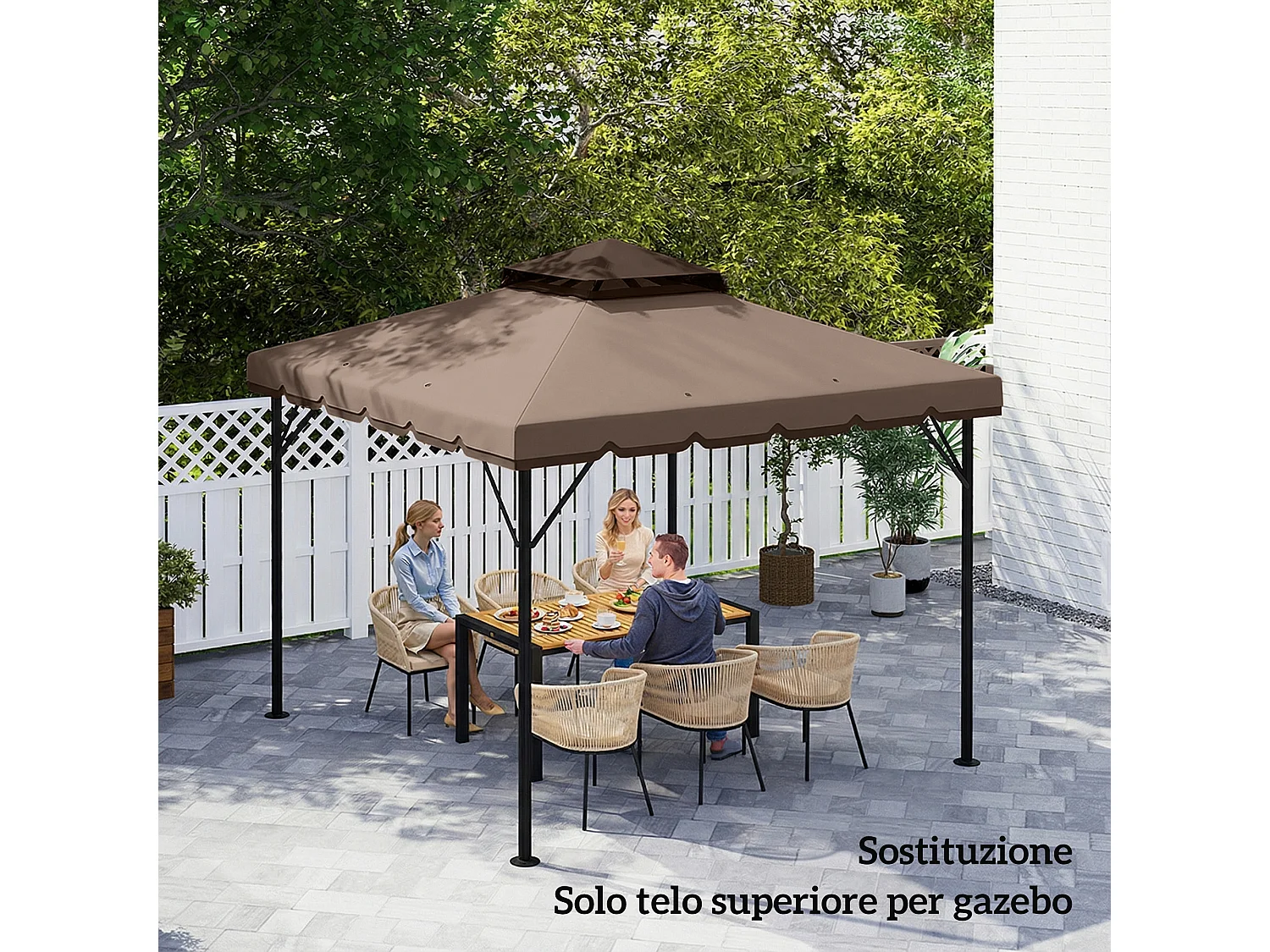 Copertura per gazebo 3x3 m a 2 livelli in poliestere cachi e marrone