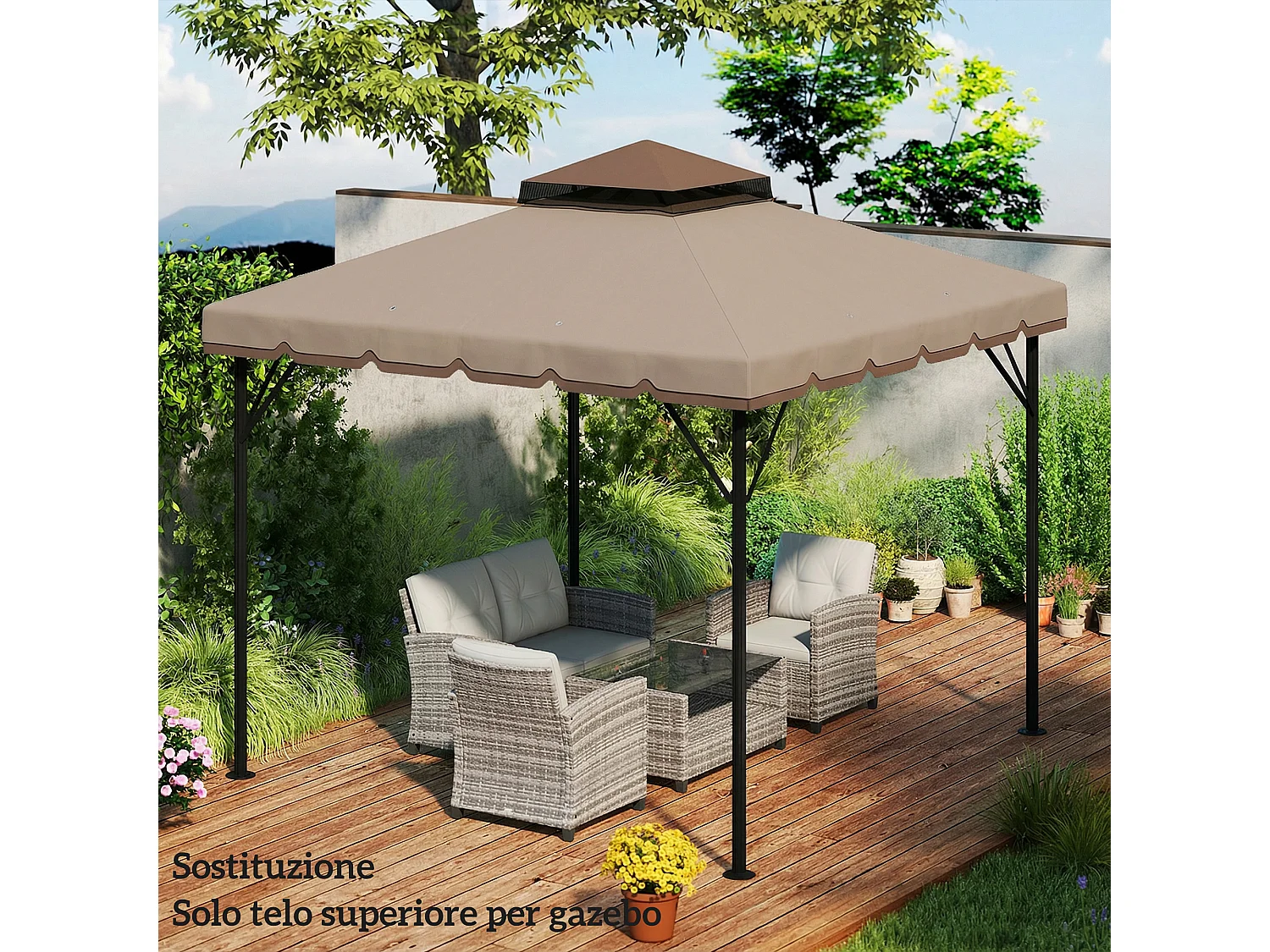 Copertura per gazebo 3x3 m a 2 livelli in poliestere cachi e marrone