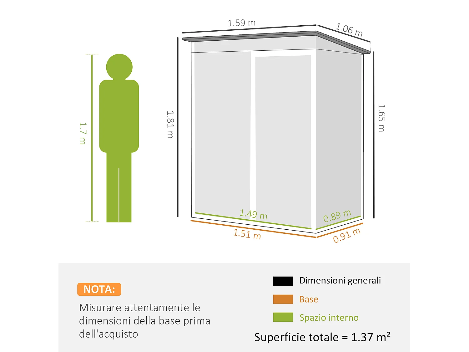 Casetta da giardino con porta scorrevole in metallo grigio scuro