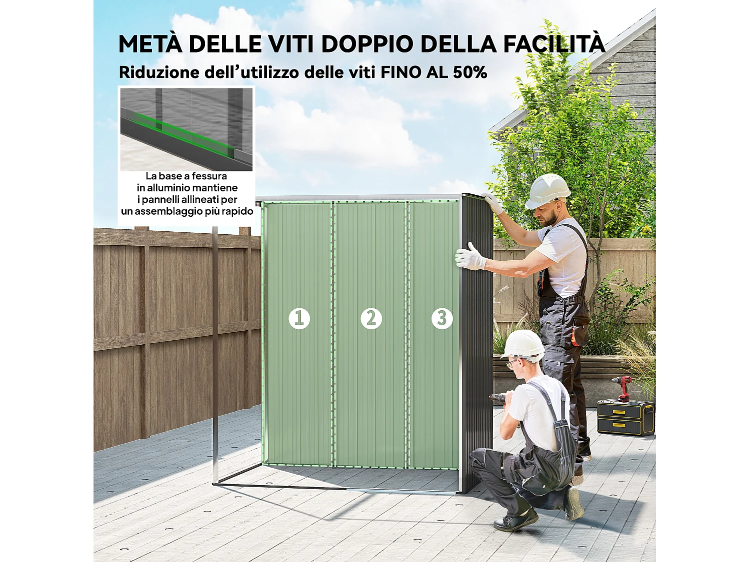 Casetta da giardino con porta scorrevole in metallo grigio scuro