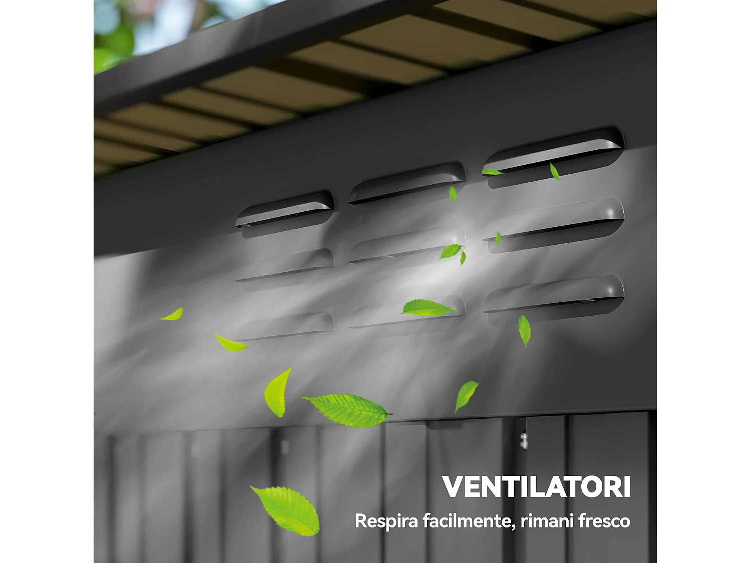 Casetta da giardino con porta scorrevole in metallo grigio scuro