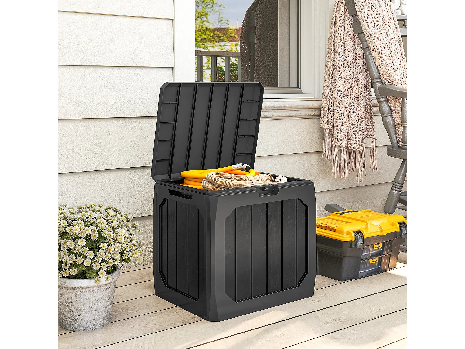 Baule da giardino 121 litri impermeabile in plastica nero