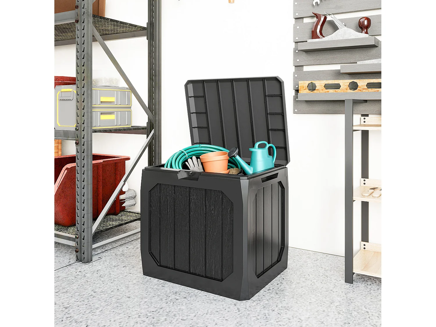 Baule da giardino 121 litri impermeabile in plastica nero