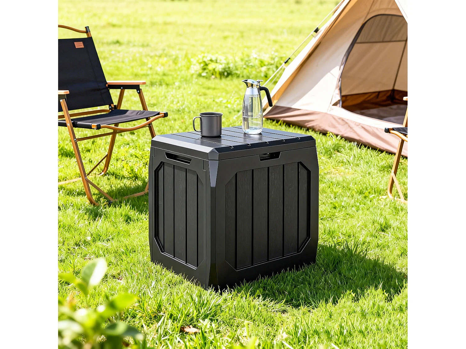 Baule da giardino 121 litri impermeabile in plastica nero