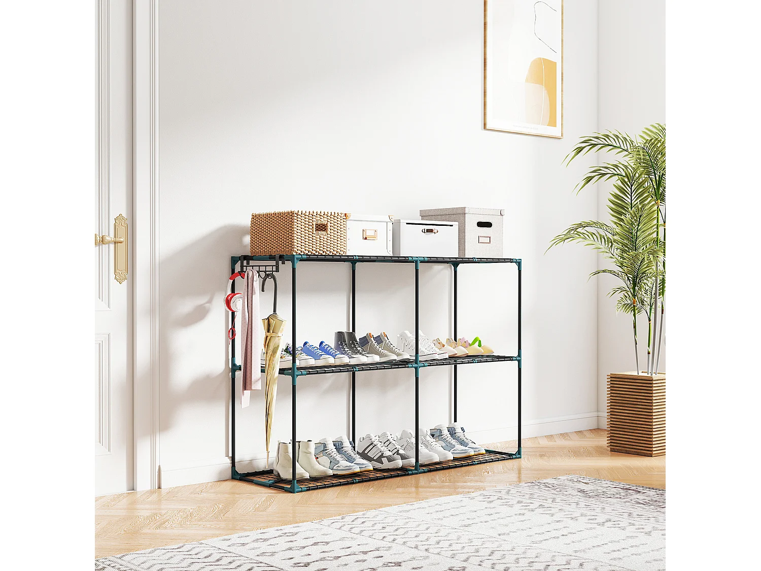 Portapiante a 3 livelli in acciaio e pp 143x48x100 cm verde scuro