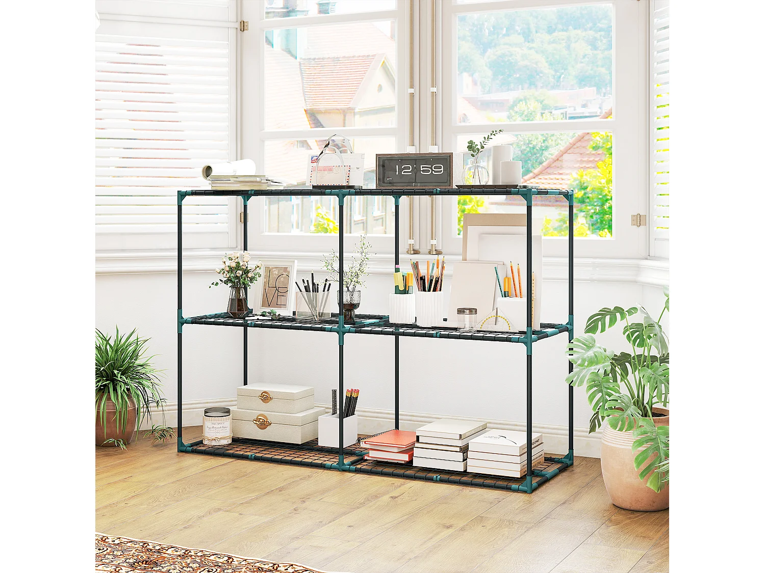 Portapiante a 3 livelli in acciaio e pp 143x48x100 cm verde scuro