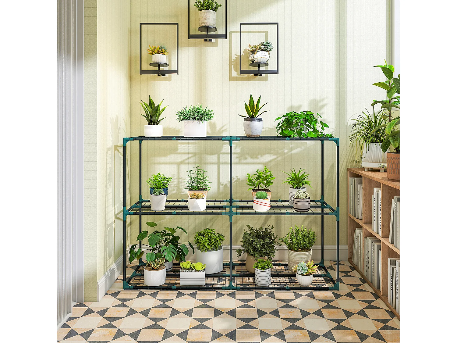 Portapiante a 3 livelli in acciaio e pp 143x48x100 cm verde scuro