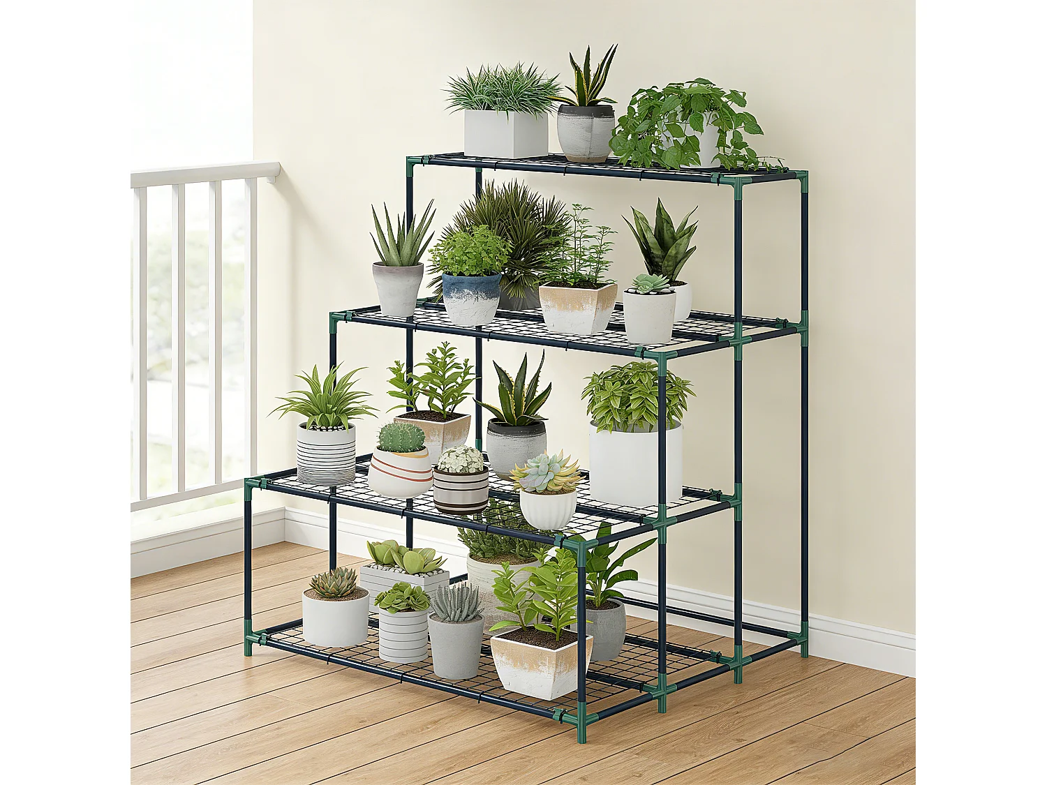 Scaffale porta piante a 4 livelli in acciaio verde scuro