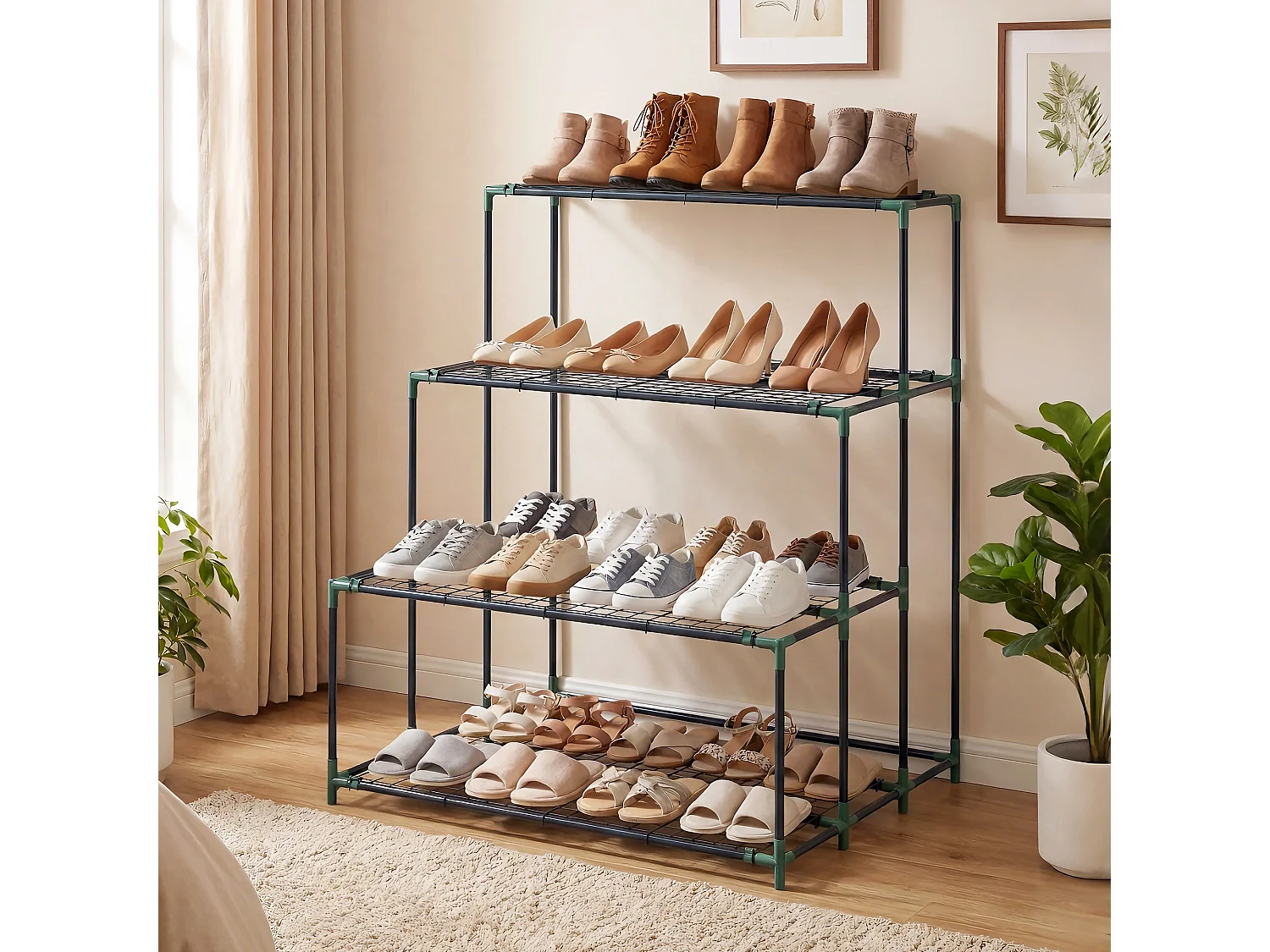 Scaffale porta piante a 4 livelli in acciaio verde scuro