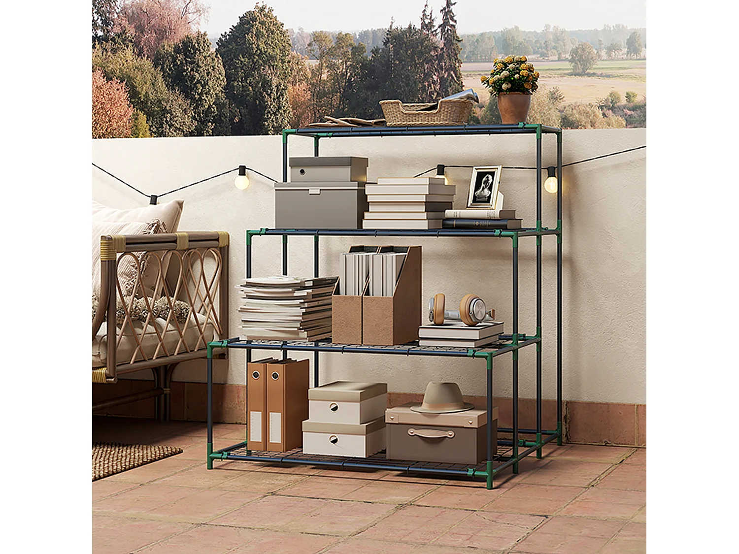 Scaffale porta piante a 4 livelli in acciaio verde scuro