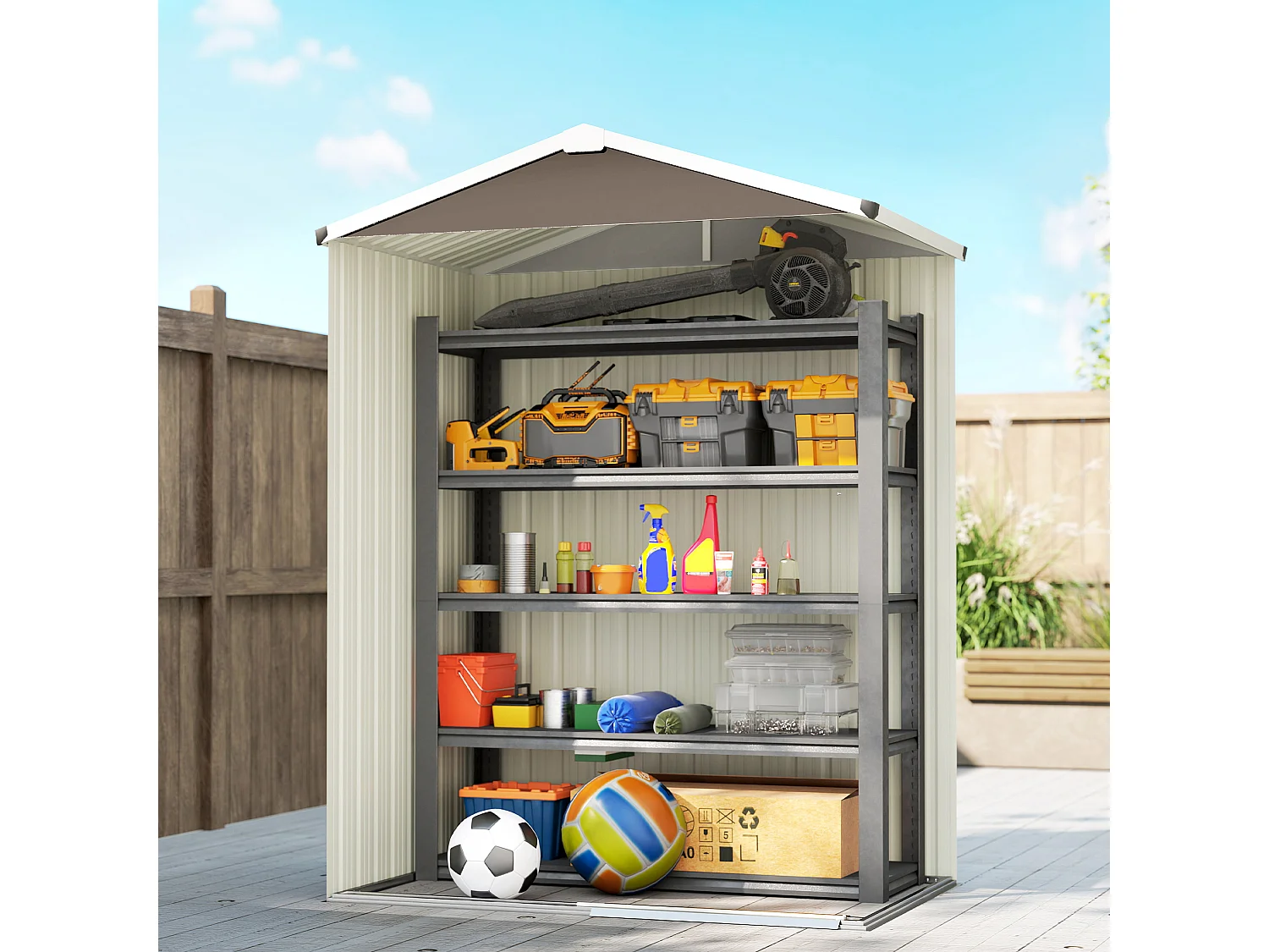 Casetta da giardino con porta scorrevole in acciaio marrone