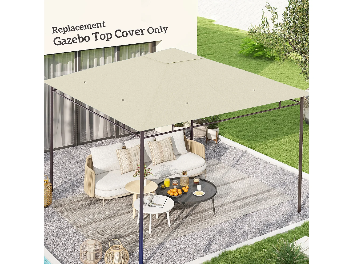 Tetto di ricambio per gazebo da giardino 3x3m in poliestere crema