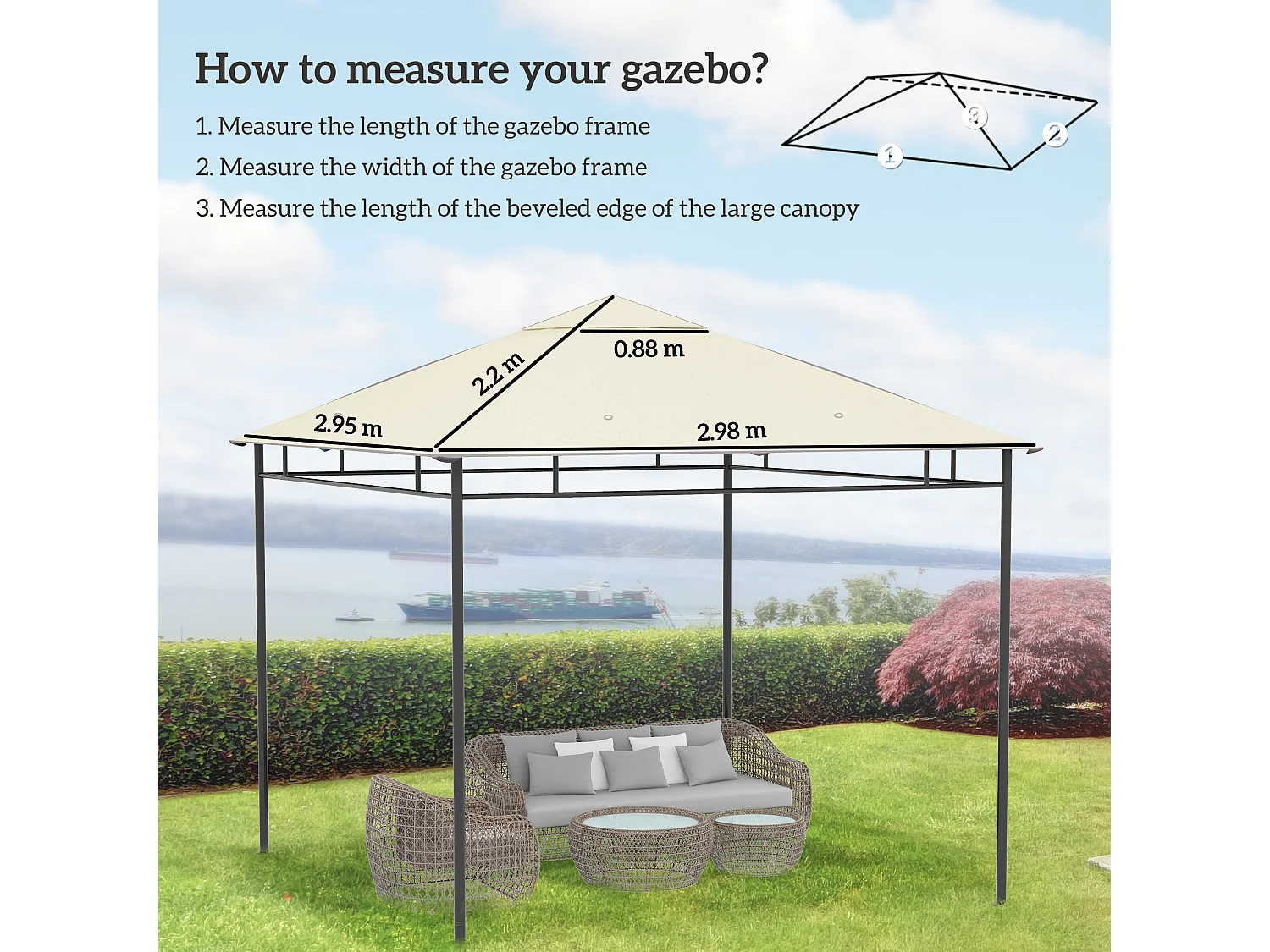 Tetto di ricambio per gazebo da giardino 3x3m in poliestere crema
