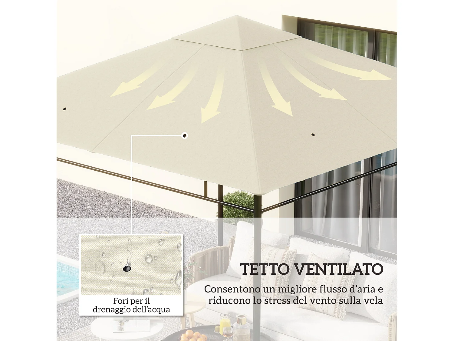 Tetto di ricambio per gazebo da giardino 3x3m in poliestere crema