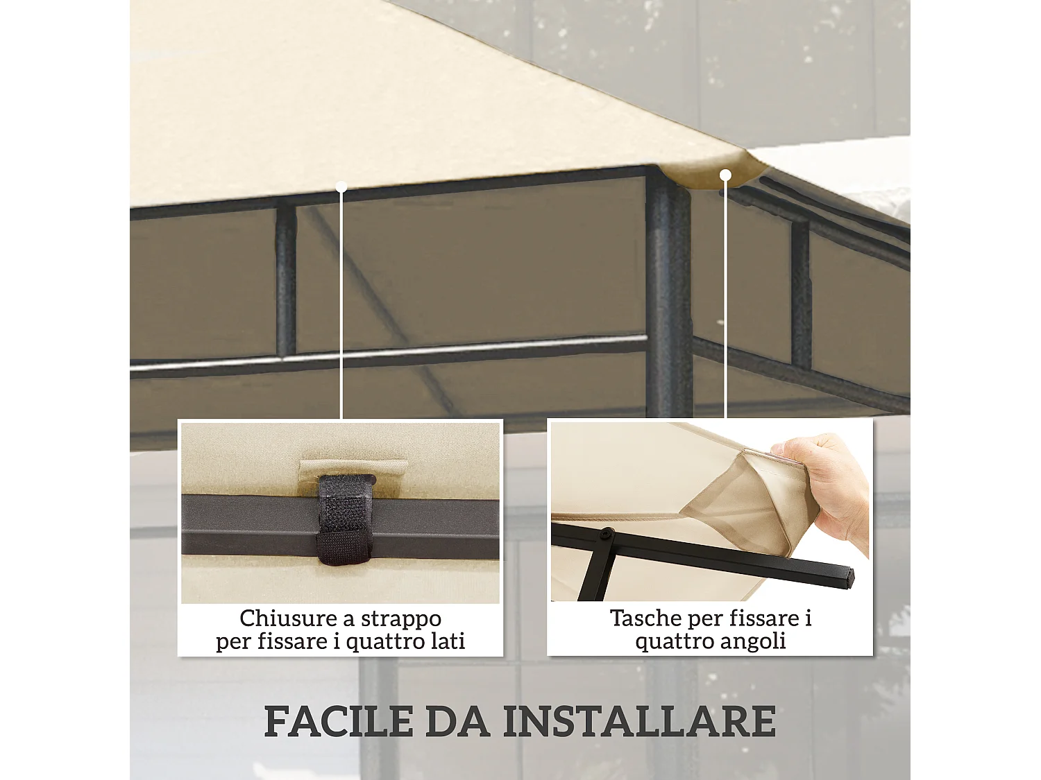 Tetto di ricambio per gazebo da giardino 3x3m in poliestere crema