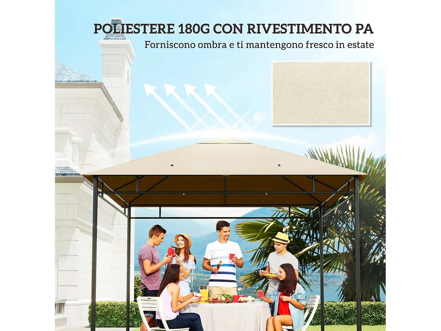 Tetto di ricambio per gazebo da giardino 3x3m in poliestere crema