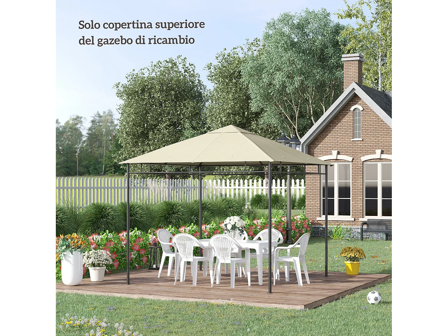 Tetto di ricambio per gazebo da giardino 3x3m in poliestere crema