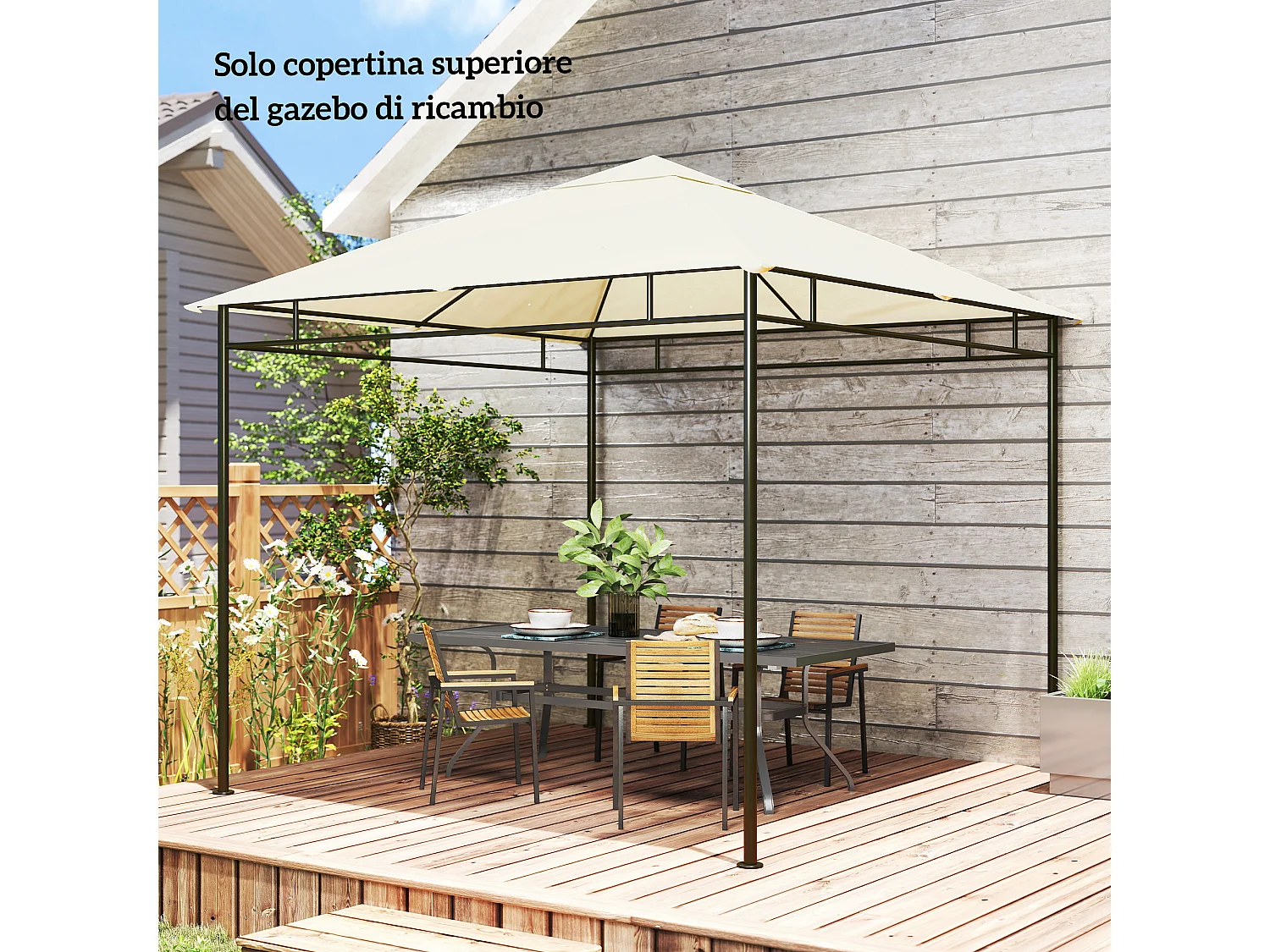 Tetto di ricambio per gazebo da giardino 3x3m in poliestere crema