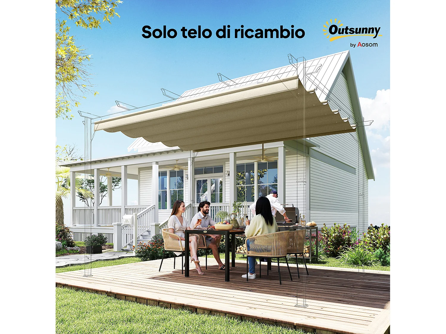 Tetto di ricambio per gazebo pergola 3x3 m poliestere beige