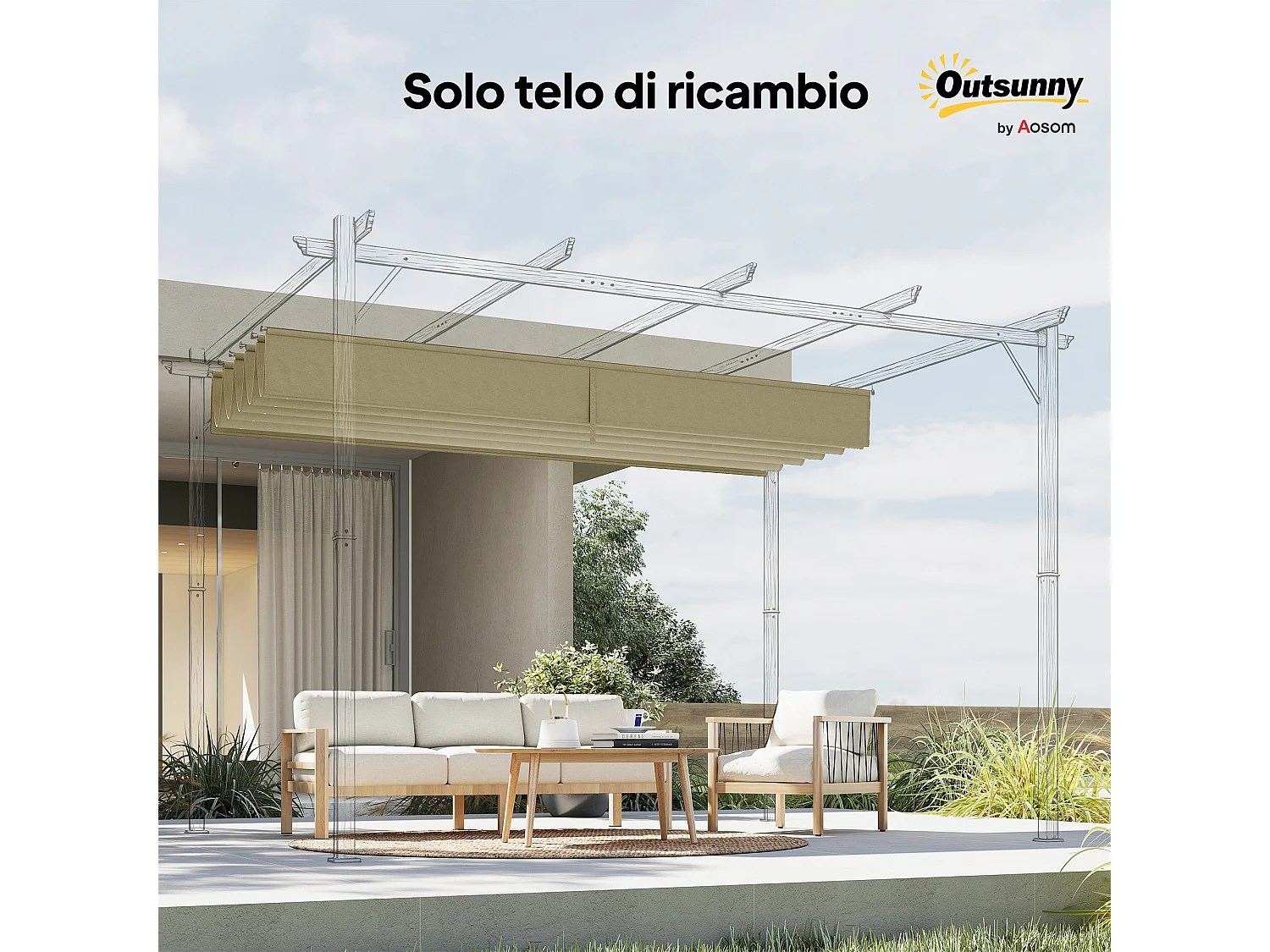 Tetto di ricambio per gazebo pergola 3x3 m poliestere beige