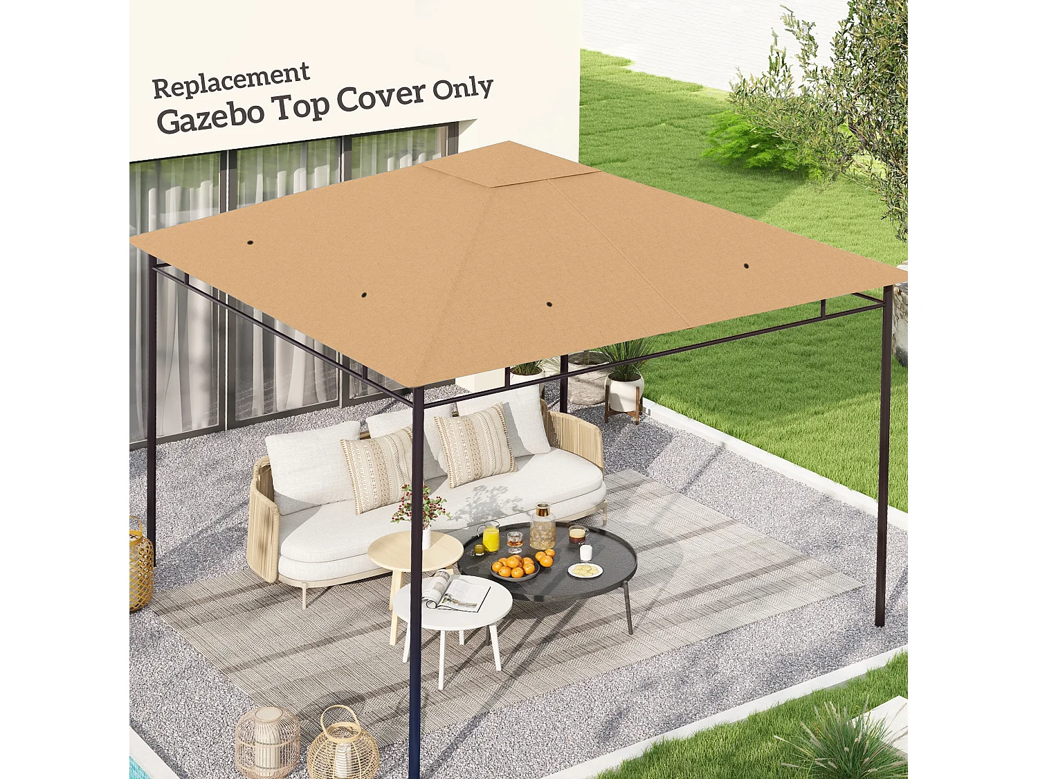 Tetto di ricambio per gazebo da giardino 3x3m in poliestere beige