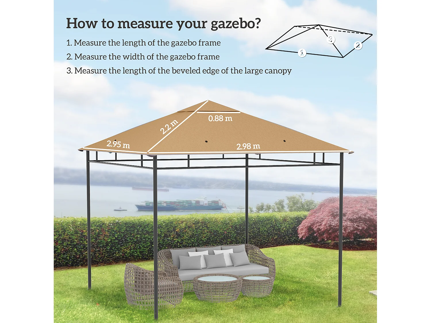 Tetto di ricambio per gazebo da giardino 3x3m in poliestere beige