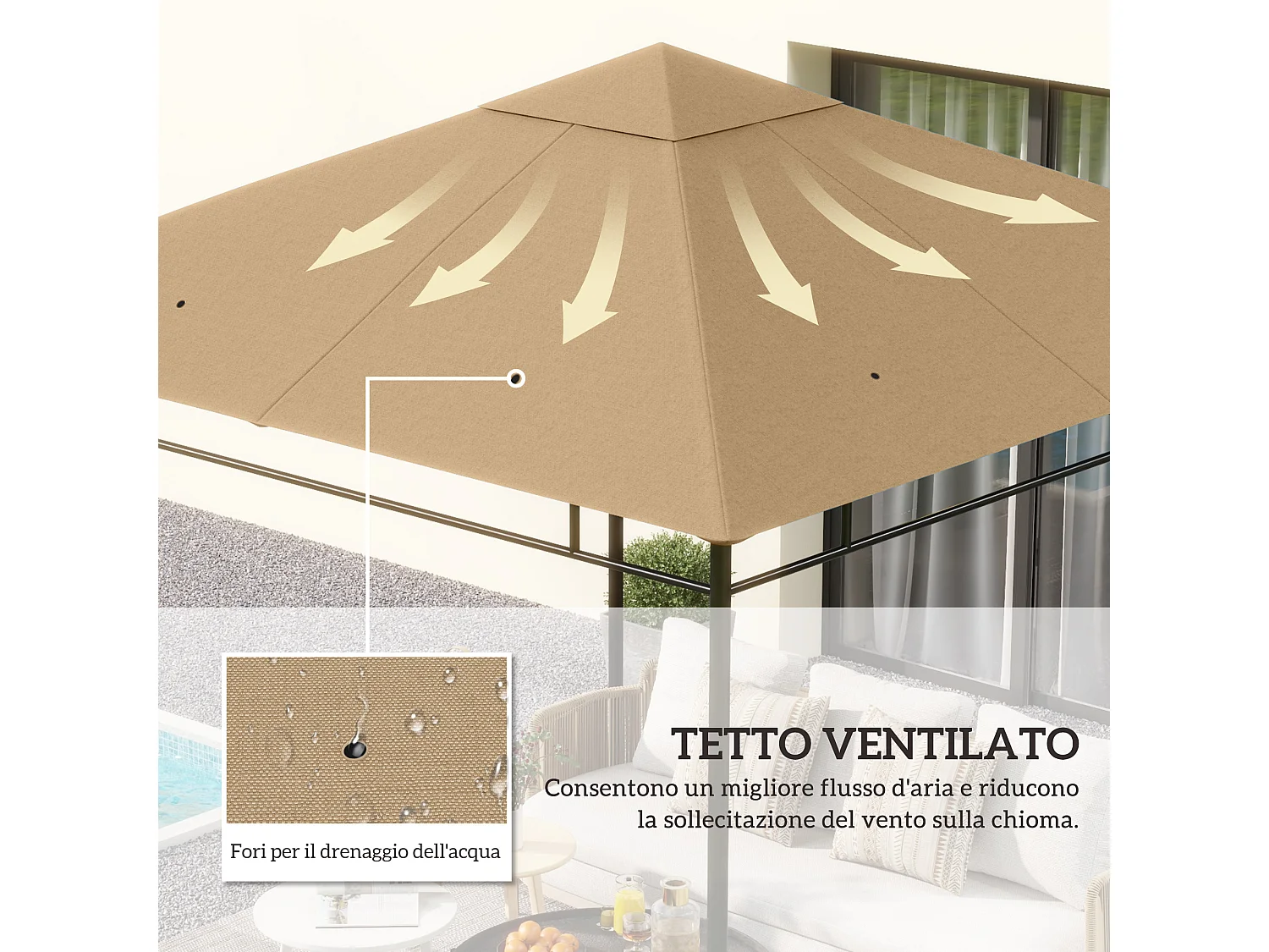 Tetto di ricambio per gazebo da giardino 3x3m in poliestere beige
