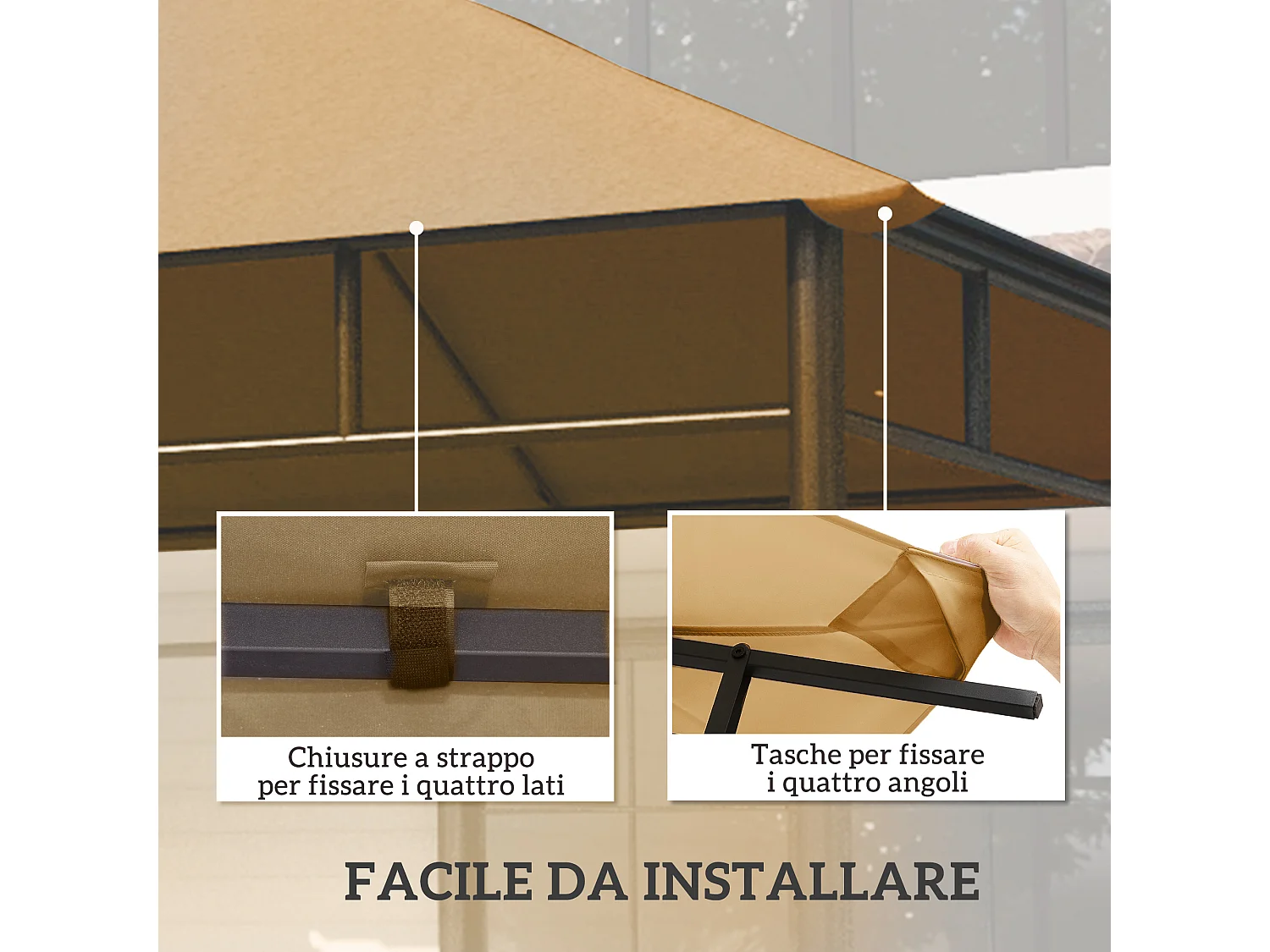 Tetto di ricambio per gazebo da giardino 3x3m in poliestere beige