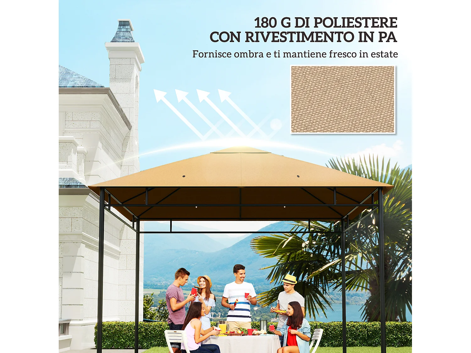 Tetto di ricambio per gazebo da giardino 3x3m in poliestere beige