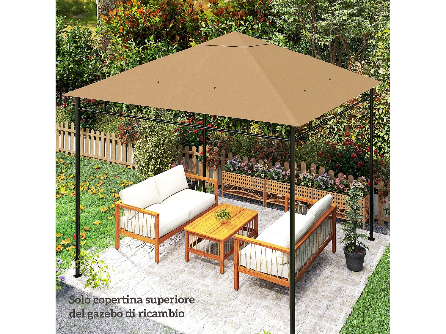 Tetto di ricambio per gazebo da giardino 3x3m in poliestere beige