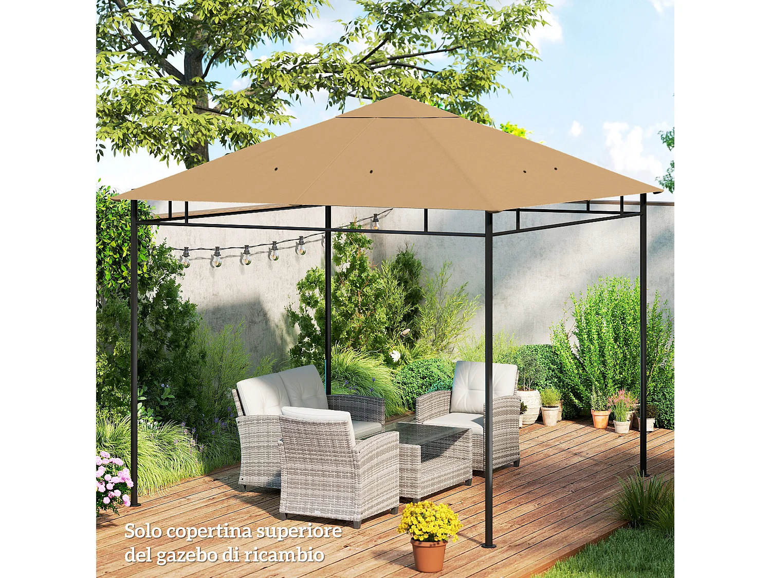 Tetto di ricambio per gazebo da giardino 3x3m in poliestere beige