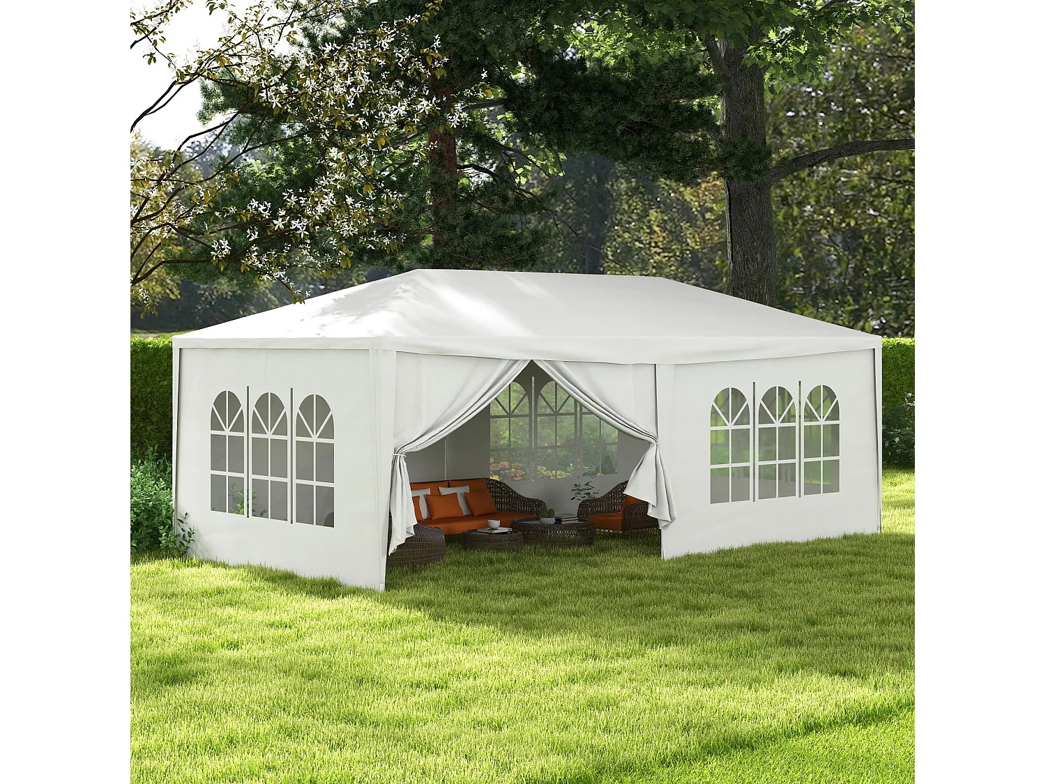 Tendone per feste 6x3m con pareti rimovibili e finestre bianco