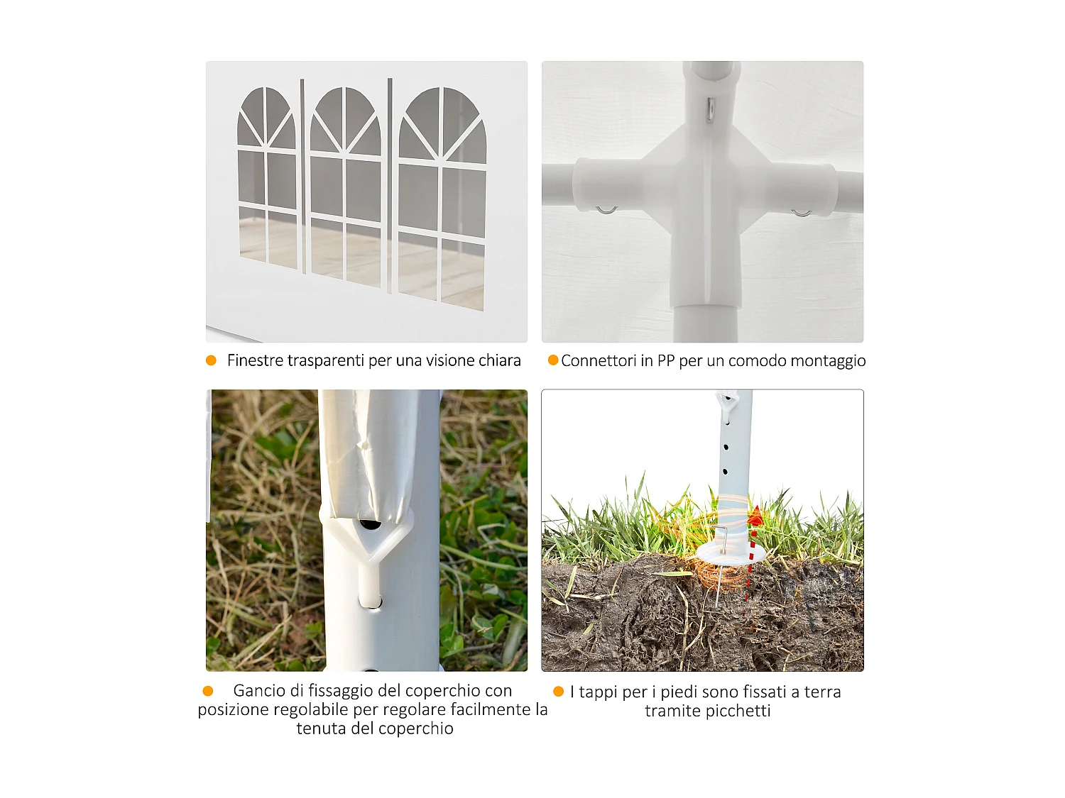 Tendone per feste 6x3m con pareti rimovibili e finestre bianco