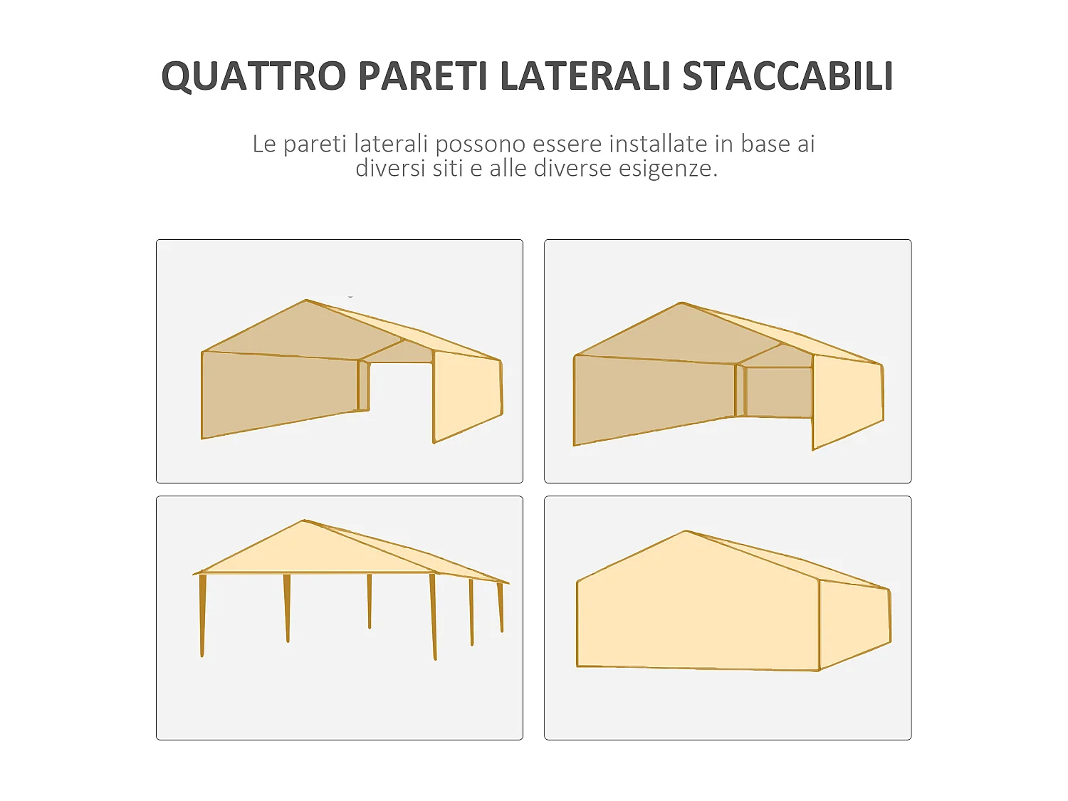Tendone per feste 6x3m con pareti rimovibili e finestre bianco