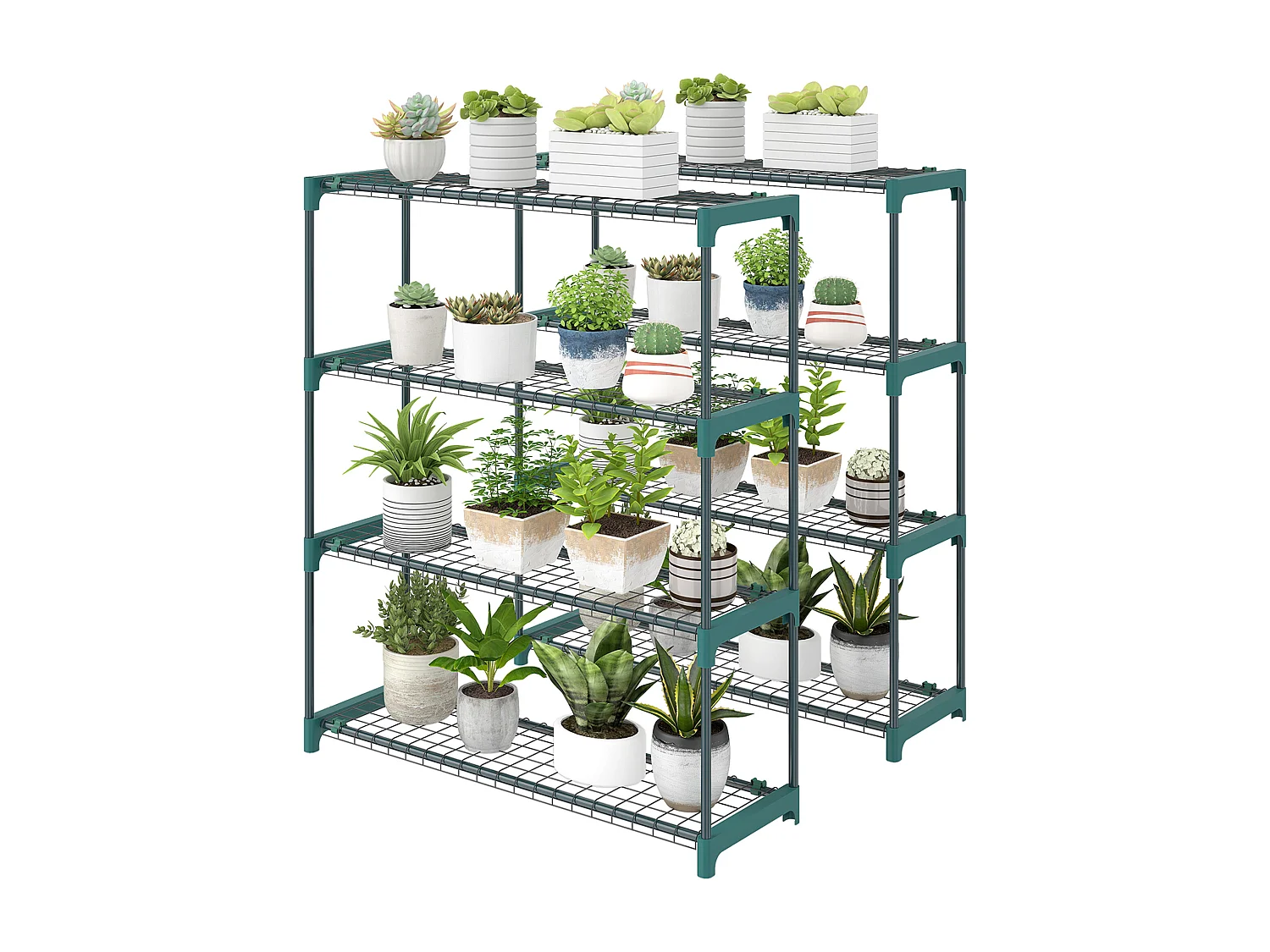 Set 2 scaffali per piante a 4 livelli in acciaio verde