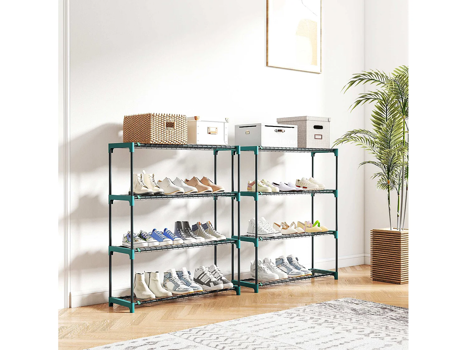 Set 2 scaffali per piante a 4 livelli in acciaio verde