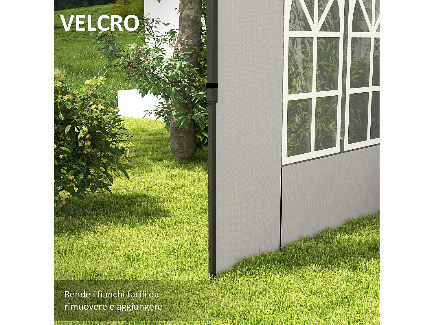 Set 2 pareti laterali per gazebo 3x3 m e 3x6 m in PE e plastica bianco