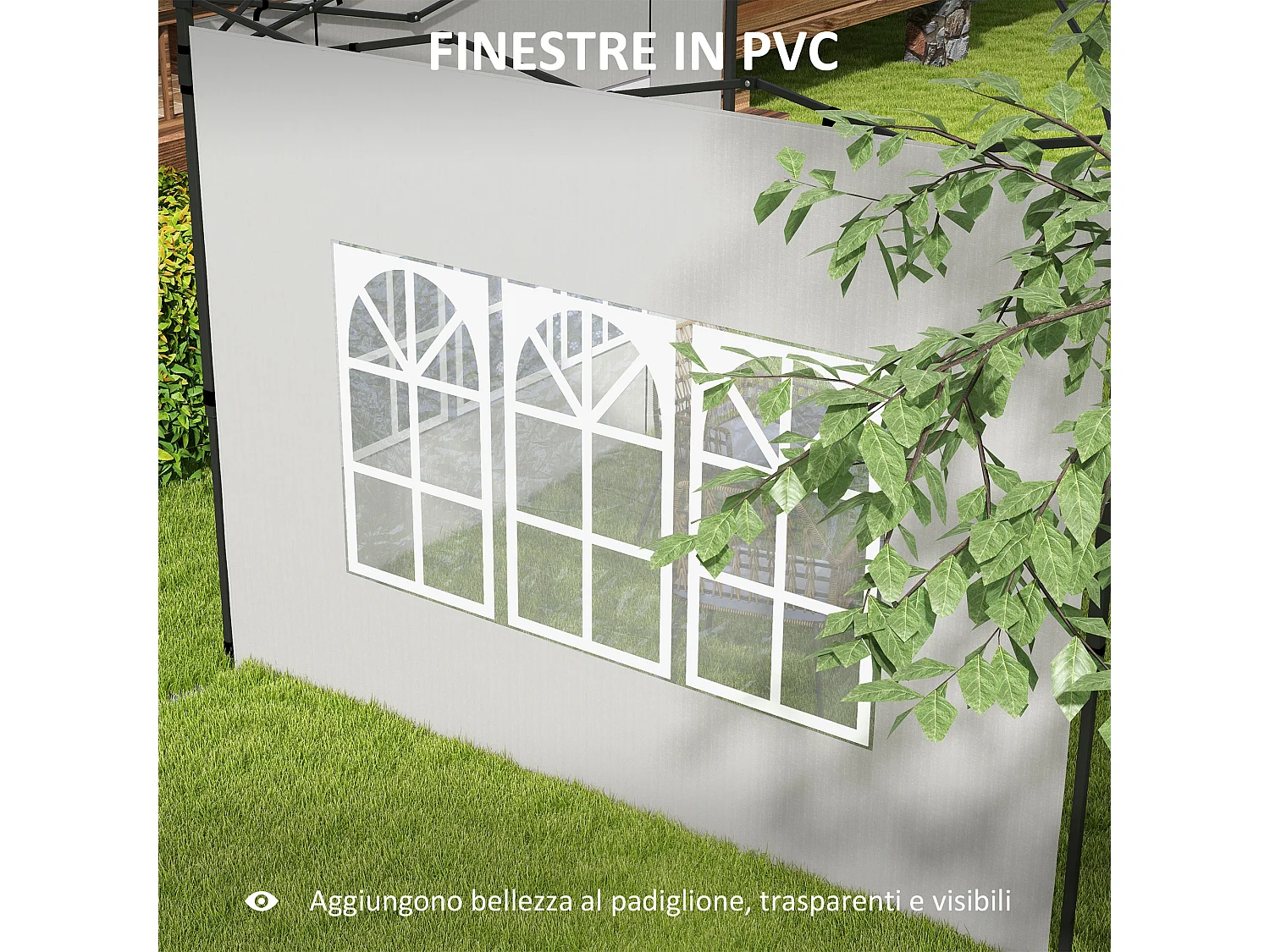 Set 2 pareti laterali per gazebo 3x3 m e 3x6 m in PE e plastica bianco