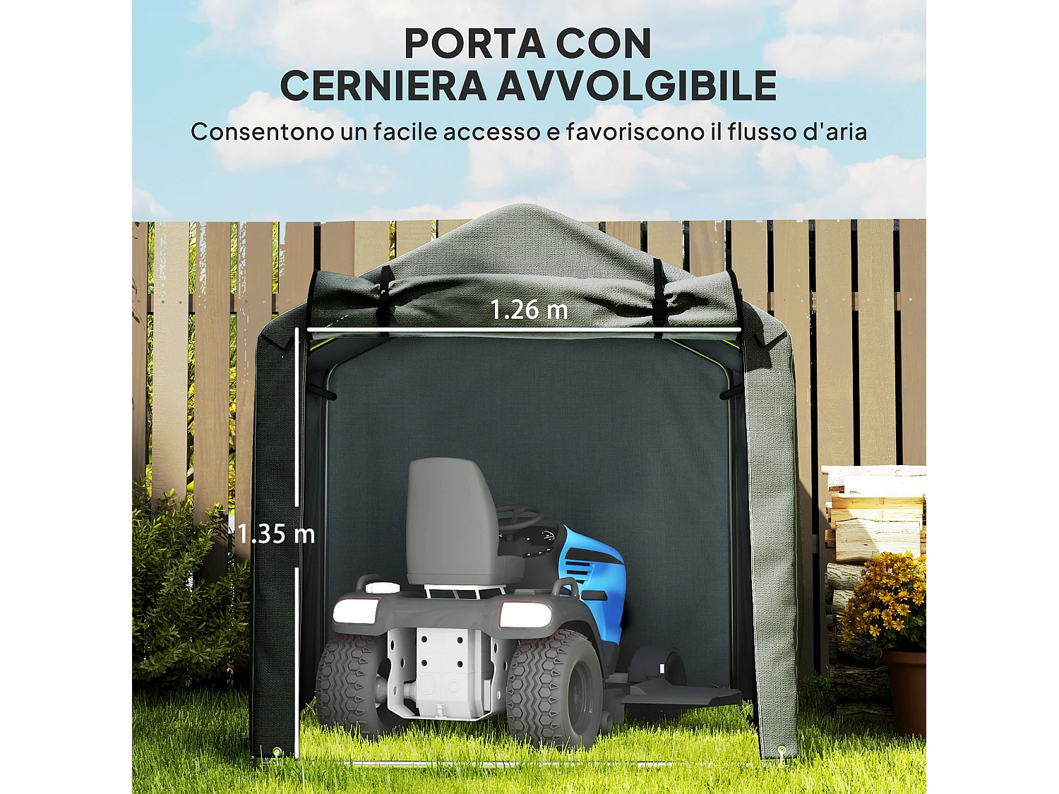 Tenda garage con ingresso avvolgibile in metallo e pe grigio scuro