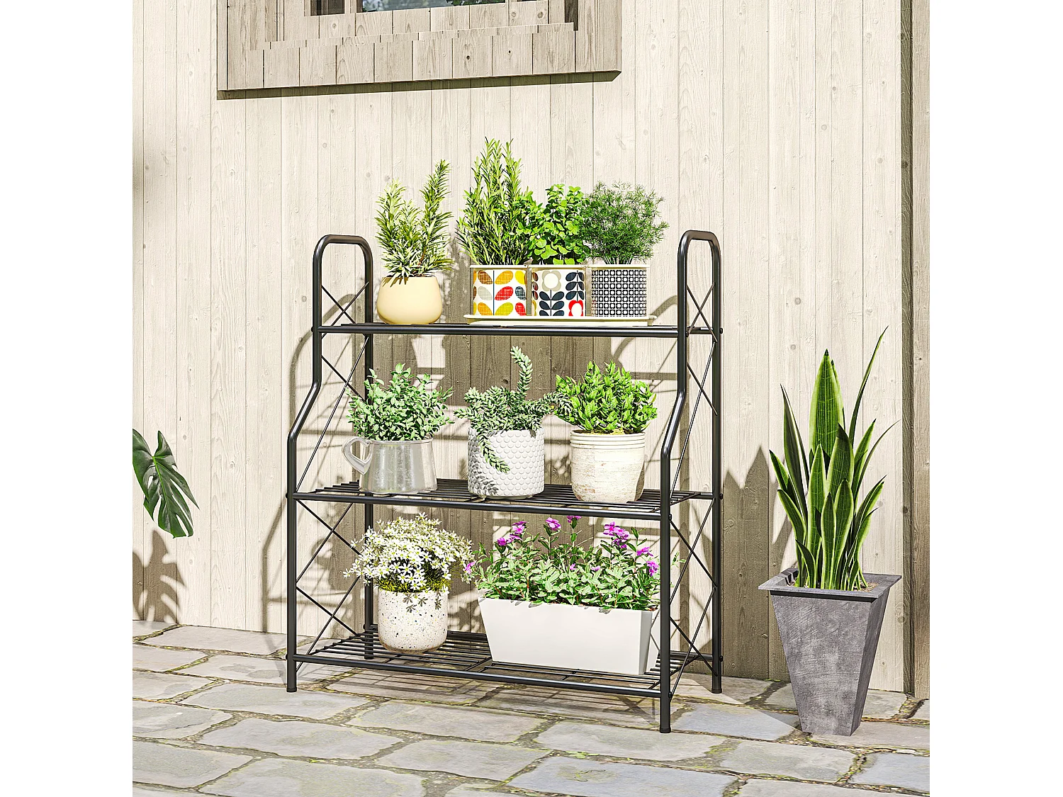 Portapiante a 3 livelli in metallo 69x28.5x78 cm nero