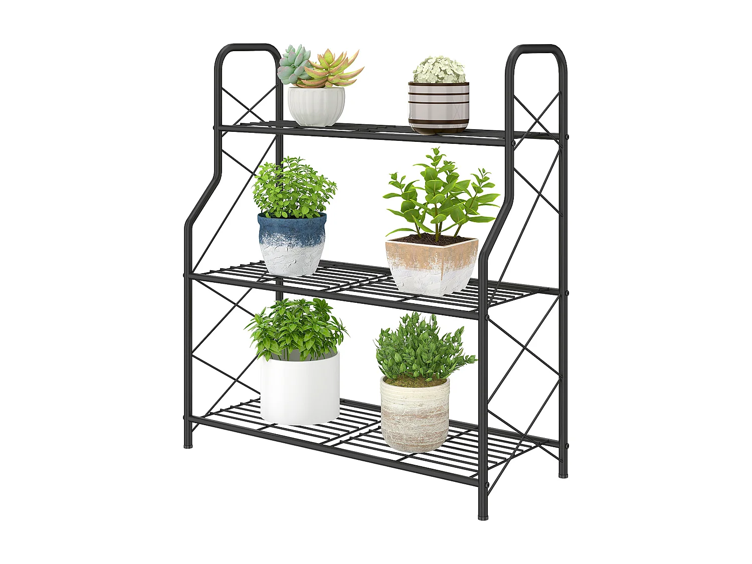 Portapiante a 3 livelli in metallo 69x28.5x78 cm nero