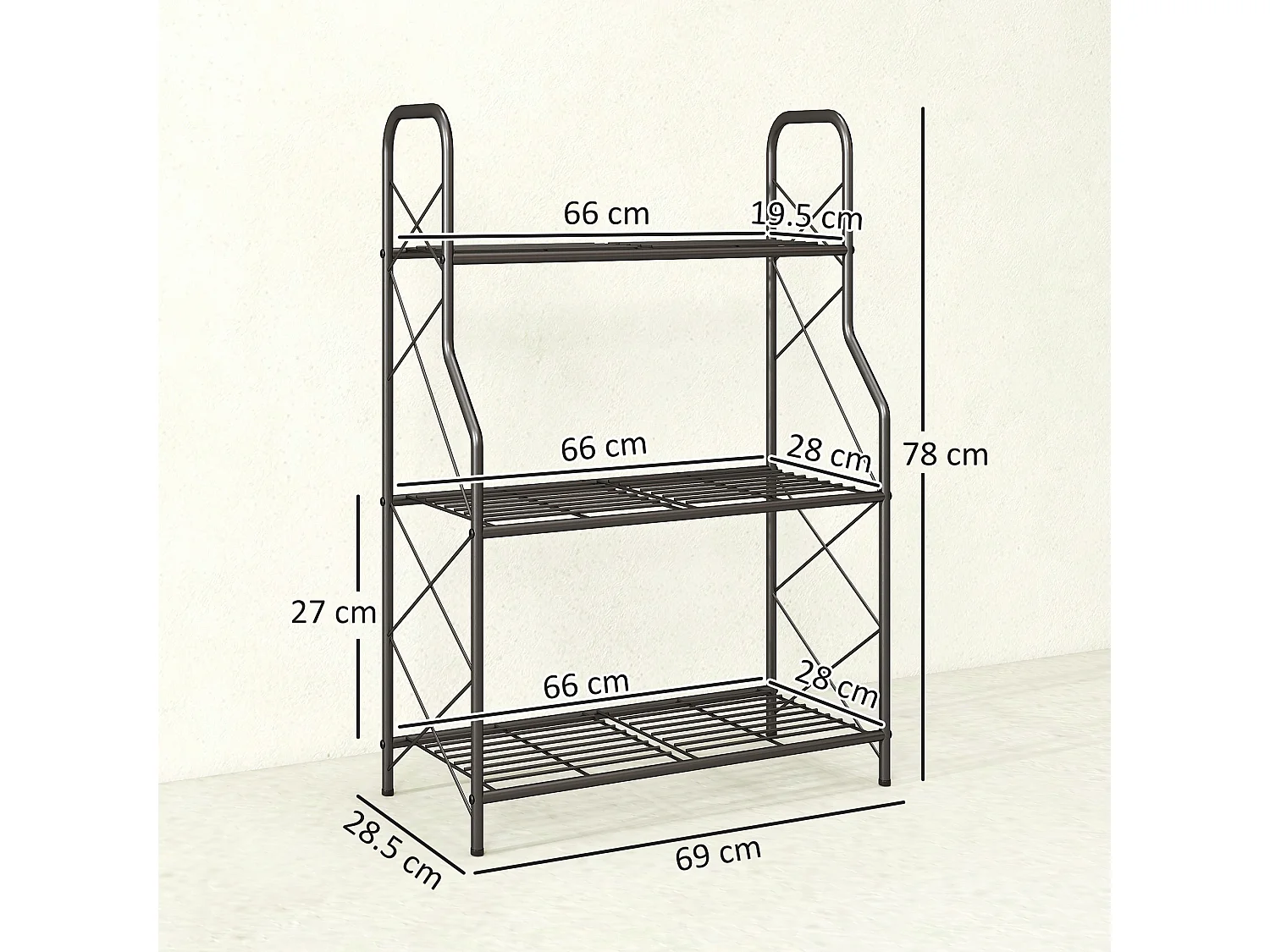Portapiante a 3 livelli in metallo 69x28.5x78 cm nero