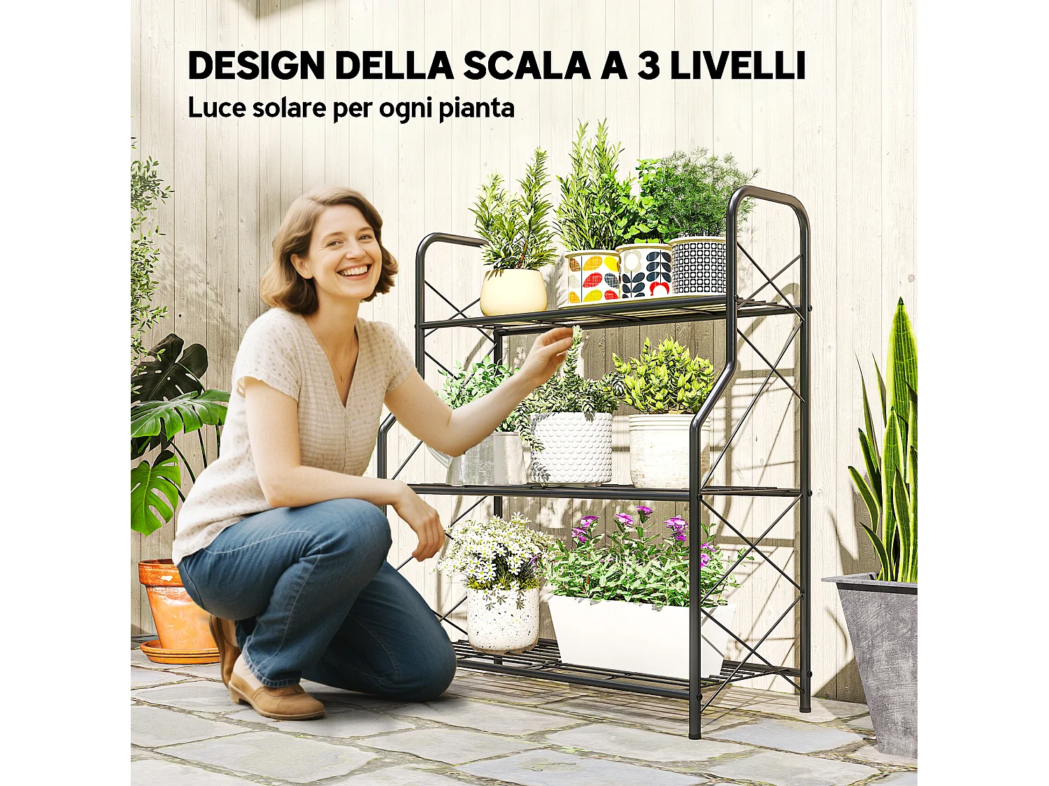 Portapiante a 3 livelli in metallo 69x28.5x78 cm nero