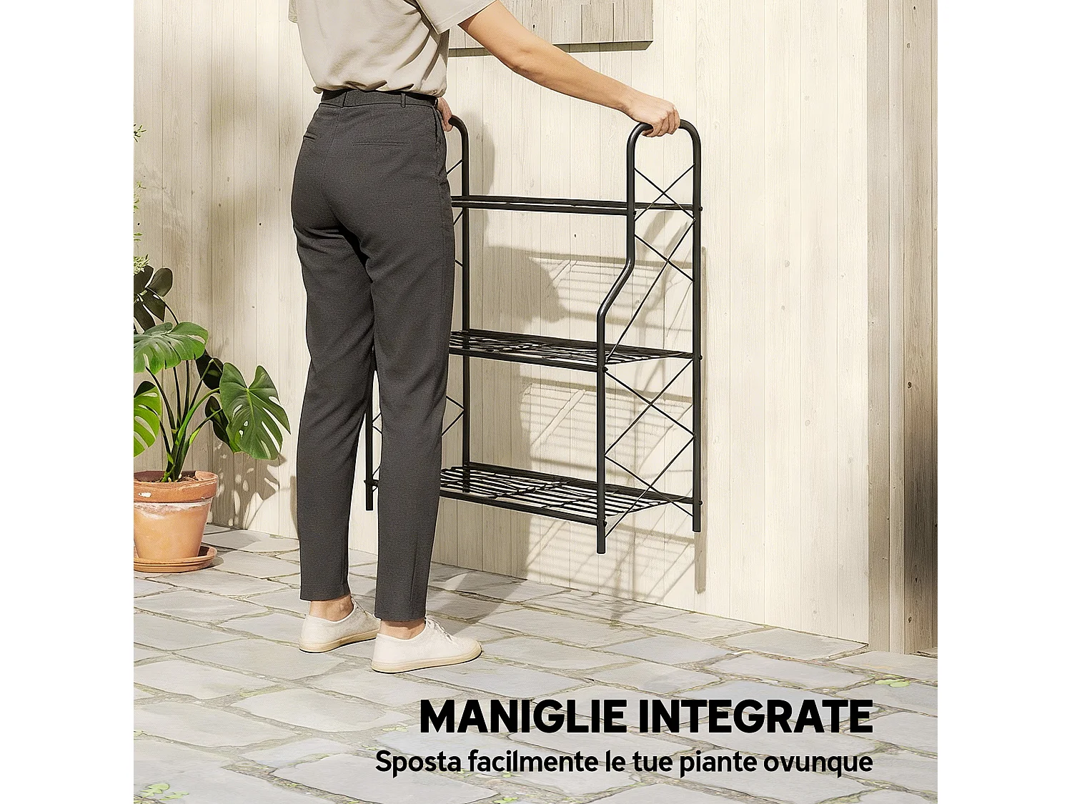 Portapiante a 3 livelli in metallo 69x28.5x78 cm nero