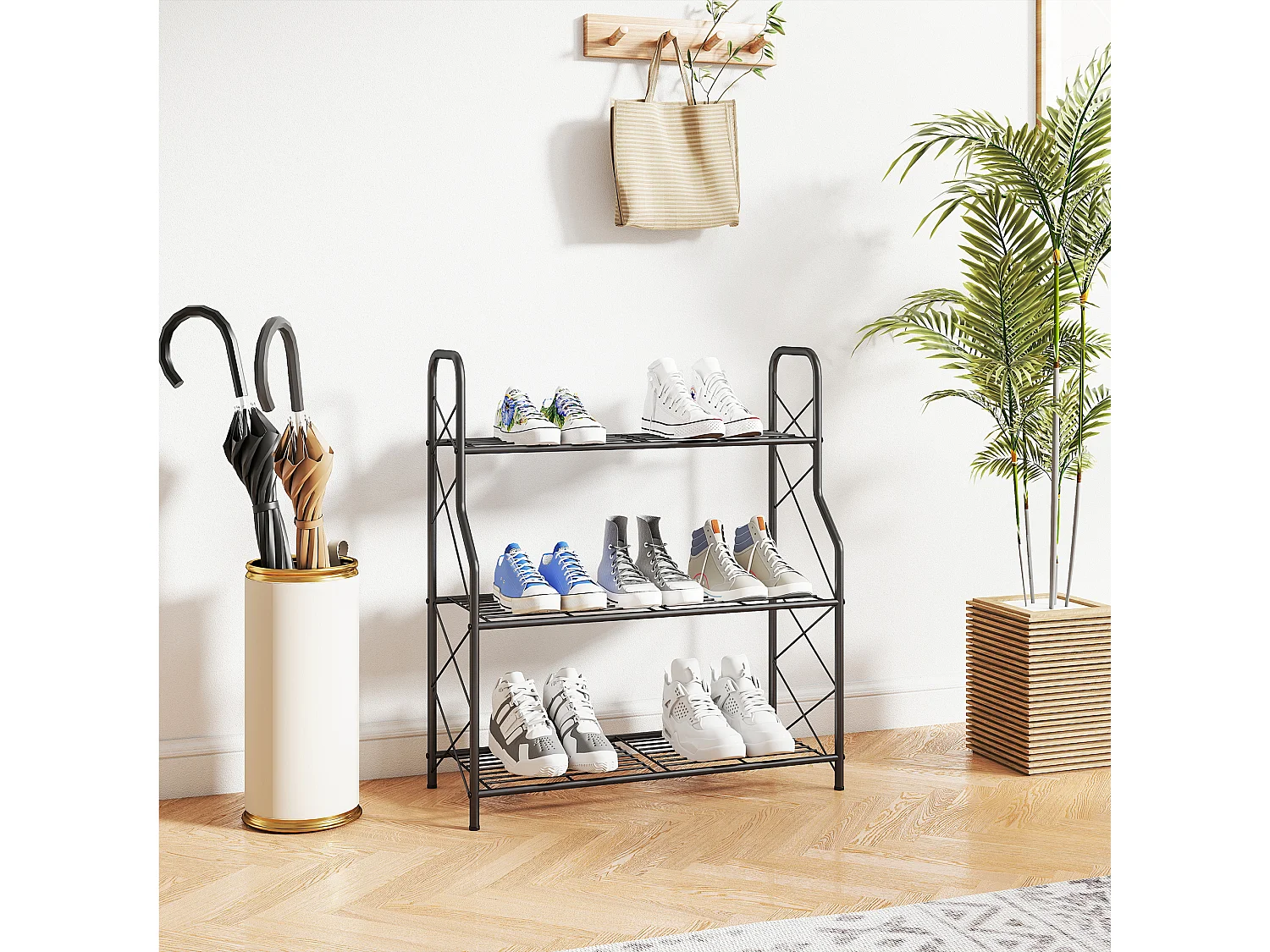 Portapiante a 3 livelli in metallo 69x28.5x78 cm nero