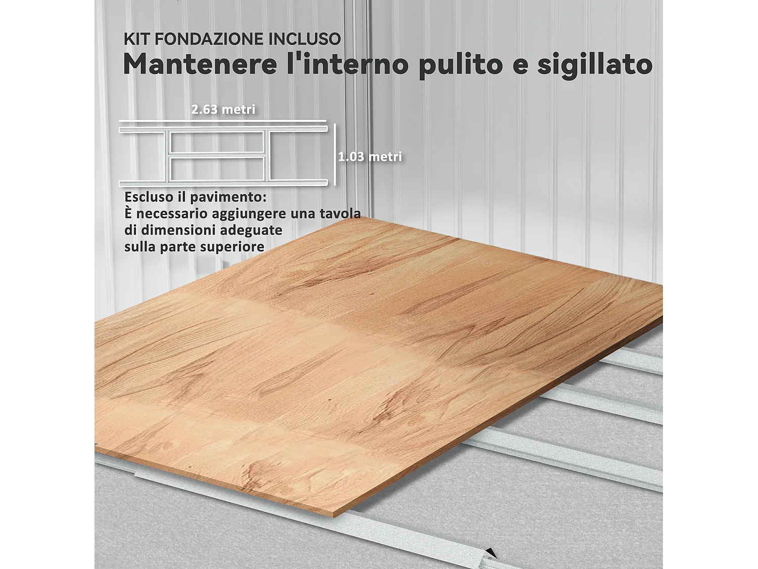 Casetta da giardino in metallo con porta scorrevole argento