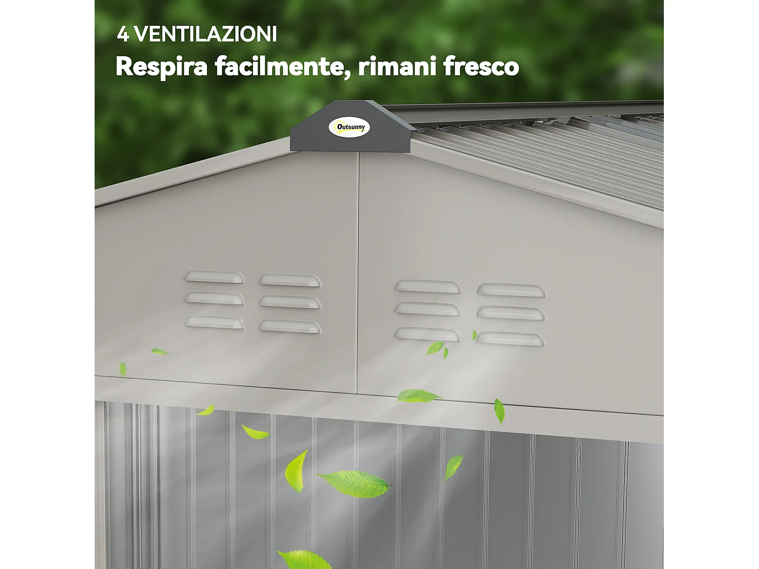 Casetta da giardino in metallo con porta scorrevole argento